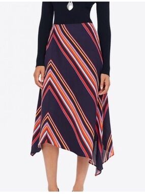Tory Burch Brynn Rainbow Multi Color Midi Chevron Stripe A Line Skirt Size 6
